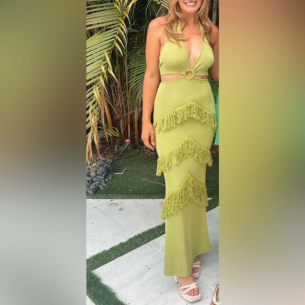 Olive Fringed Dress